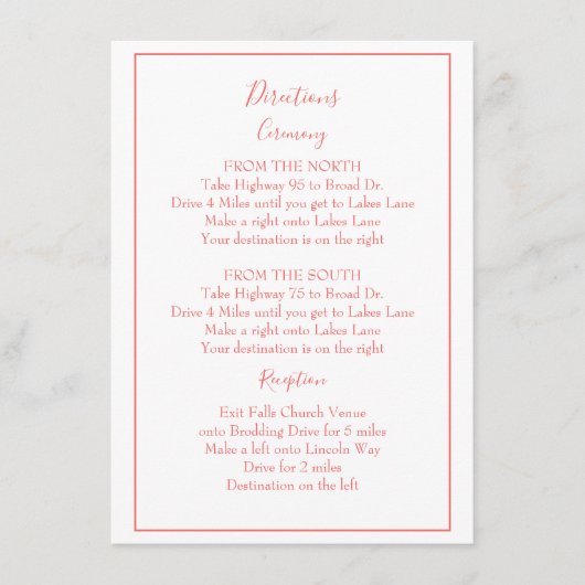 Mooie koraal en witte aanwijzingen  informatiekaartje (Voorkant)