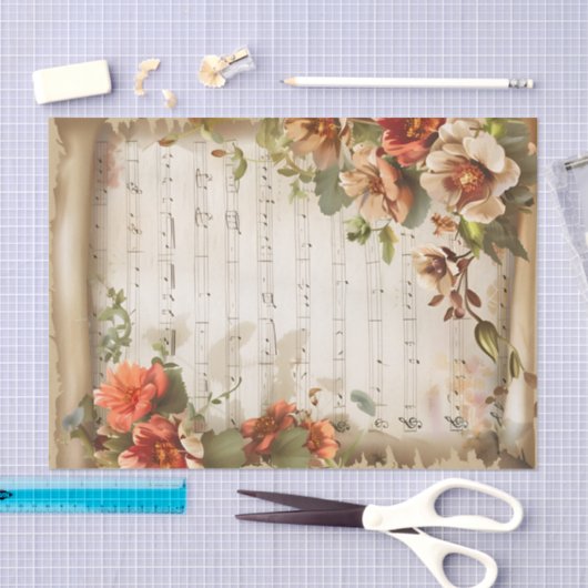 Mooie koraalbloemen  stijl muziekblad tissuepapier (Craft)