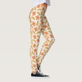 Mooie Koraalzalm Bloemige Bladeren Bloemen Yoga Leggings
