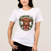 Mooie Korthals Koe Kerst Krans Tri-Blend Shirt (Voorkant)