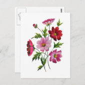 Mooie Kosmos Bloemen in Crewel Borduurwerk Briefkaart (Voorkant / Achterkant)