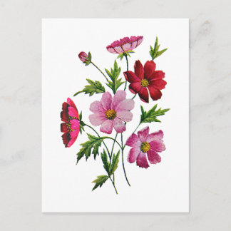 Mooie Kosmos Bloemen in Crewel Borduurwerk Briefkaart