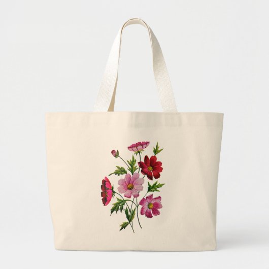 Mooie Kosmos Bloemen in Crewel Borduurwerk Grote Tote Bag (Voorkant)