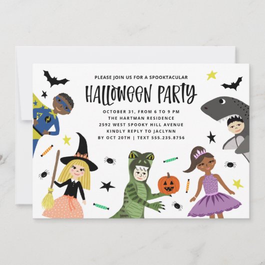 Mooie Kostuums Moderne Halloween Uitnodiging (Voorkant)