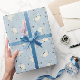 Mooie Krab Patroon Zeeleven Kust op Lichtblauw Cadeaupapier