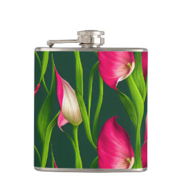 Mooie Krachtige Roze & Groene Calla Lelie Bloemen Heupfles
