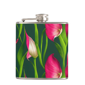 Mooie Krachtige Roze & Groene Calla Lelie Bloemen Heupfles