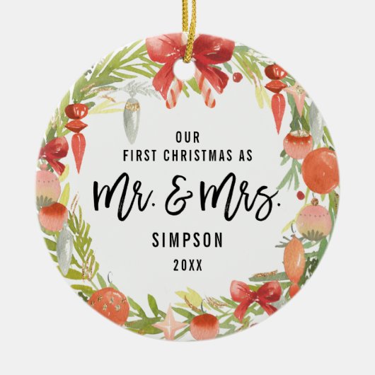Mooie krans Eerste kerst als meneer en mevrouw fot Keramisch Ornament (Voorkant)