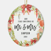 Mooie krans Eerste kerst als meneer en mevrouw fot Keramisch Ornament (Links)