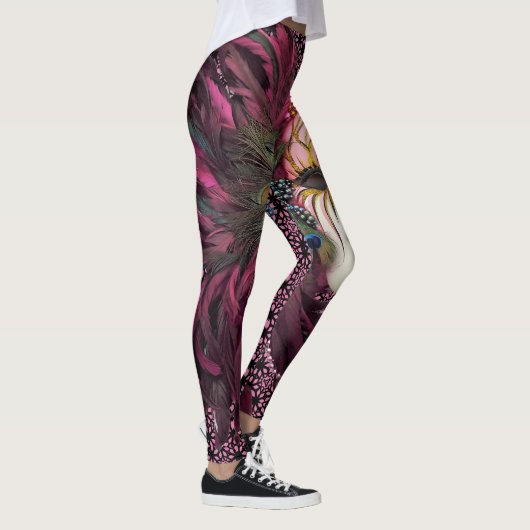Mooie krinters en feathers Mardi Gras Masker Leggings (Rechts)