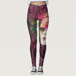 Mooie krinters en feathers Mardi Gras Masker Leggings