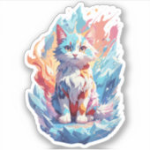 Mooie Kristallen Fantasie Kat Ontwerp Sticker (Voorkant)