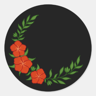 Mooie kroonhalvemaan van rode bloemen ronde sticker