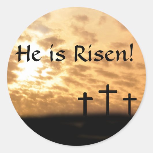 Mooie kruisingen en zonsondergang Hij is een Risen Ronde Sticker (Voorkant)