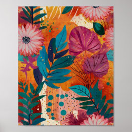 Mooie krylisch levendige bloemenkunst poster