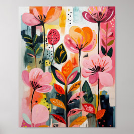 Mooie krylisch levendige bloemenkunst poster