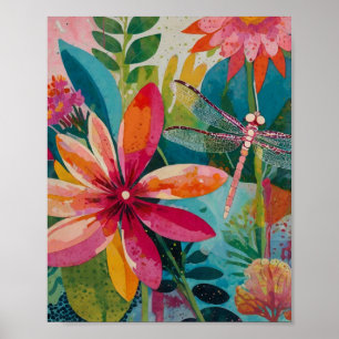 Mooie krylisch levendige bloemenkunst poster