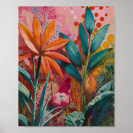 Mooie krylisch levendige bloemenkunst poster