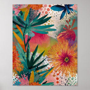 Mooie krylisch levendige bloemenkunst poster