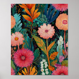 Mooie krylisch levendige bloemenkunst poster