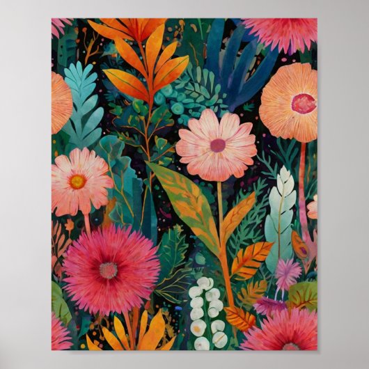 Mooie krylisch levendige bloemenkunst poster (Voorkant)