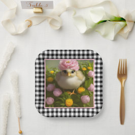 Mooie Kuikens en Bloemen Lente Papieren Bordje