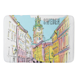 Mooie kunst Stockholm Stad Zweden Waterverf Wit Badmat