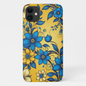 Mooie Kunst van Blauw & Geel Bloemen Patroon Case-Mate iPhone Case (Achterkant)