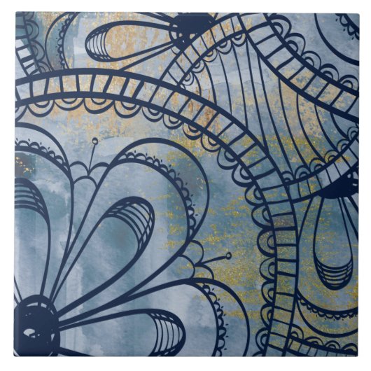 Mooie kunstblauw grijs faux koper tegeltje (Voorkant)