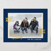 Mooie kunstschilfers op donkerblauw en goud folie feestdagen briefkaart (Voorkant)