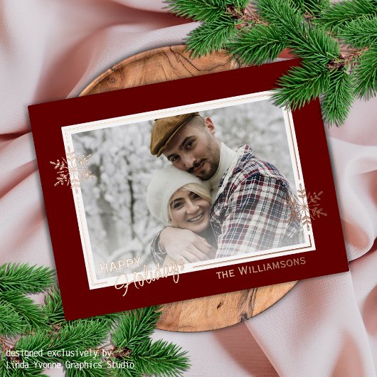 Mooie kunstschilfers op donkerrood en goud folie feestdagen briefkaart