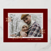 Mooie kunstschilfers op donkerrood en goud folie feestdagen briefkaart (Voorkant)