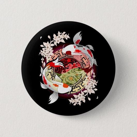 Mooie kunstzinnige Japanse ventilator Koi Fish Ronde Button 5,7 Cm (Voorkant)