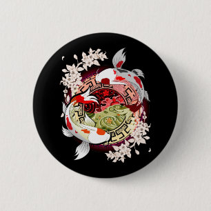 Mooie kunstzinnige Japanse ventilator Koi Fish Ronde Button 5,7 Cm