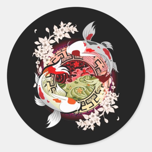 Mooie kunstzinnige Japanse ventilator Koi Fish Ronde Sticker (Voorkant)