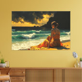 Mooie Kustnacht Zeezichtreflectie Canvas Afdruk (Insitu (Woonkamer))