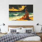 Mooie Kustnacht Zeezichtreflectie Canvas Afdruk (Insitu (Slaapkamer))