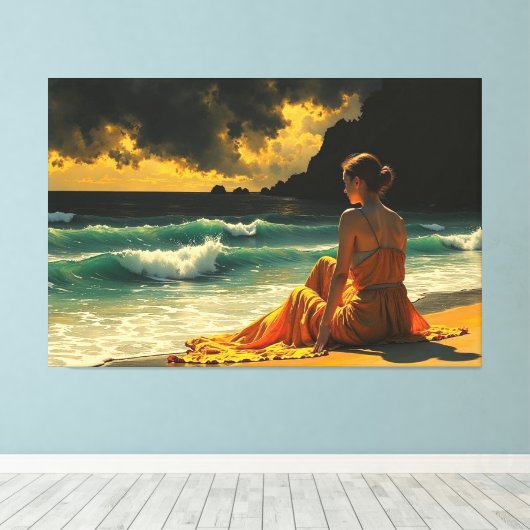 Mooie Kustnacht Zeezichtreflectie Canvas Afdruk (Insitu (Houten vloer))