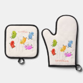 Mooie kwallen springen cartoon illustratie ovenwant & pannenlap set (Voorkant)