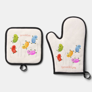 Mooie kwallen springen cartoon illustratie ovenwant & pannenlap set