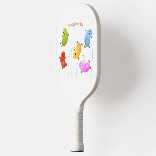 Mooie kwallen springen cartoon illustratie pickleball paddle (Links)