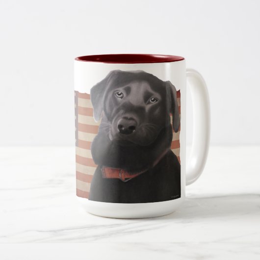 Mooie Labrador Retriever Amerikaanse vlag Tweekleurige Koffiemok (Voorkant rechts)