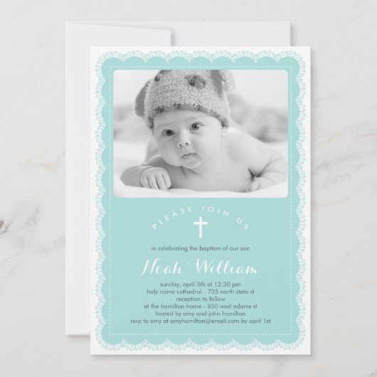 Mooie Lace Baptism Uitnodiging - Blauw (Voorkant)