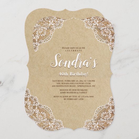 Mooie Lace uitnodiging (Voorkant / Achterkant)