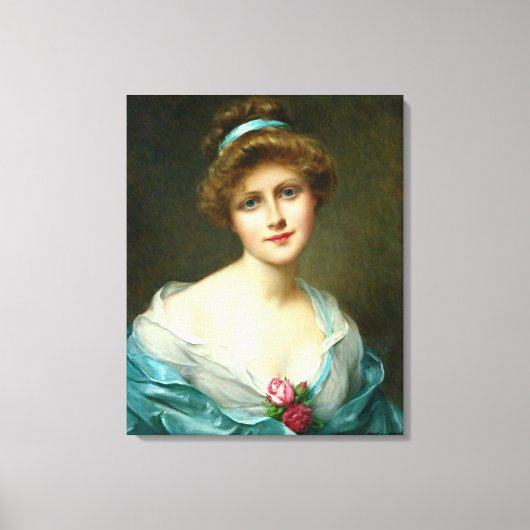 mooie Lady Green Dress Canvas Afdruk (Voorkant)