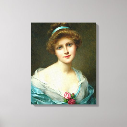 mooie Lady Green Dress Canvas Afdruk (Voorkant)
