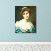 mooie Lady Green Dress Canvas Afdruk (Insitu (Houten vloer))