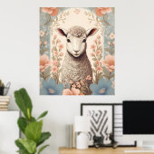 Mooie Lam Zwak Pastel Kleur Bloemen Poster (Thuiskantoor)