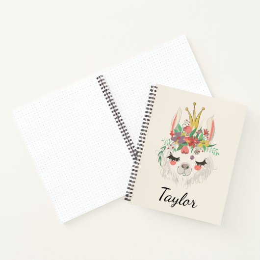 Mooie Lama Gezicht Bloemrijke Gepersonaliseerde Na Notitieboek (Binnen)