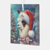 Mooie lama in een kerstmuts glas ornament (Voorkant links)
